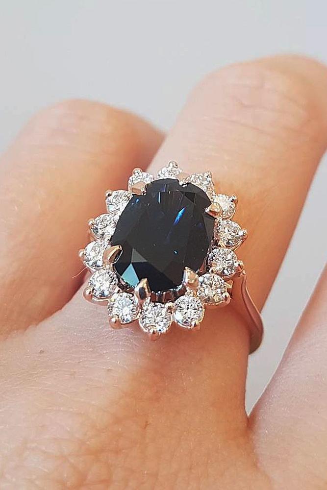 best rose gold engagement rings oval cut black diamond floral halo