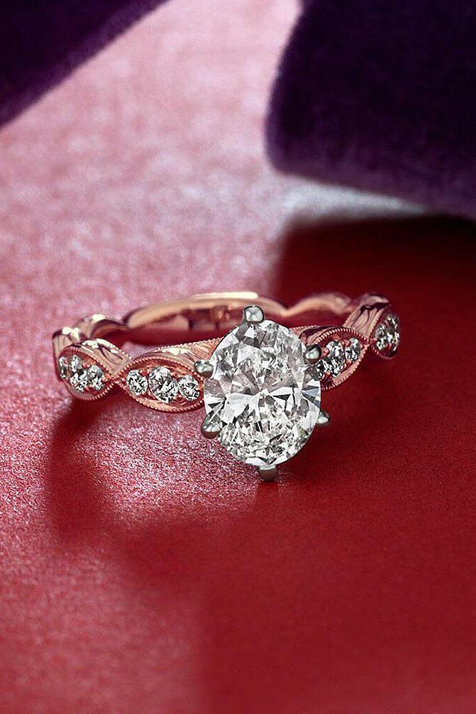 best rose gold engagement rings oval cut solitaire twist diamond