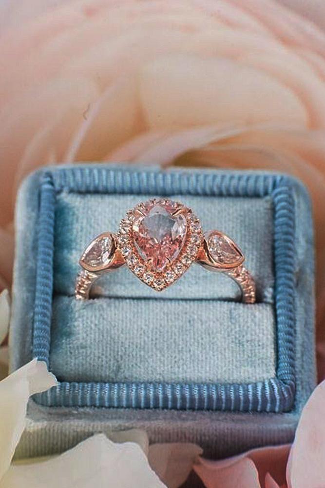 best rose gold engagement rings pear cut unique halo