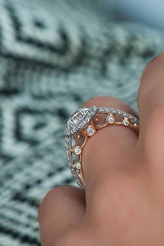 best rose gold engagement rings vintage diamond pave band round cut