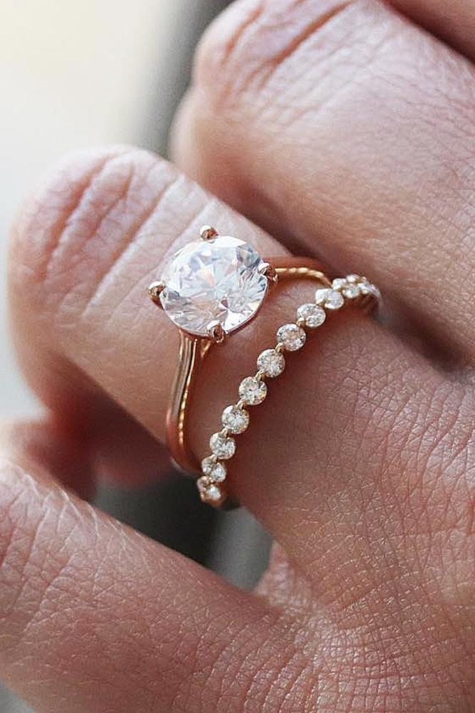 best rose gold engagement rings wedding set solitaire diamond round cut