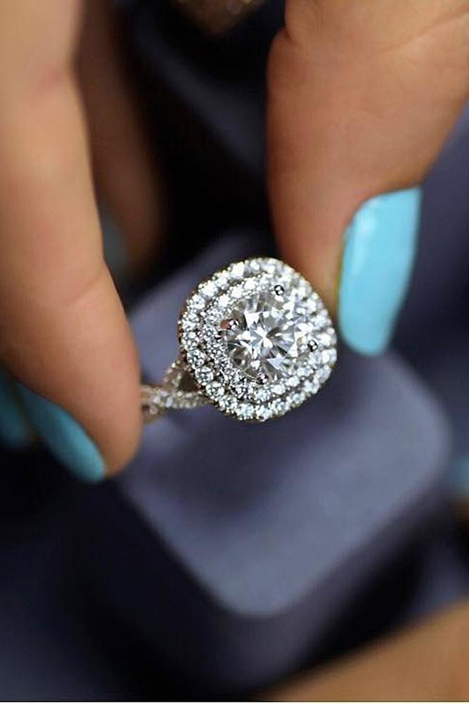 custom engagement rings double halo round cut diamond