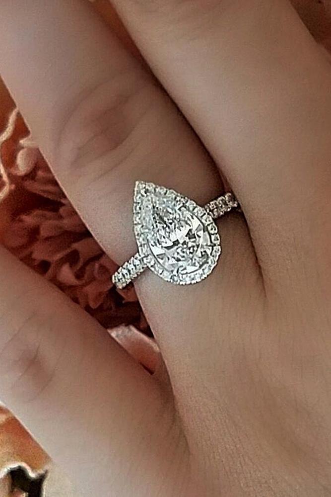 custom engagement rings pear cut gold double halo