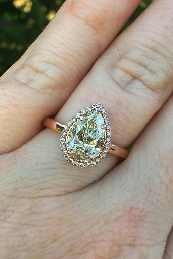 custom engagement rings pear cut halo rose gold