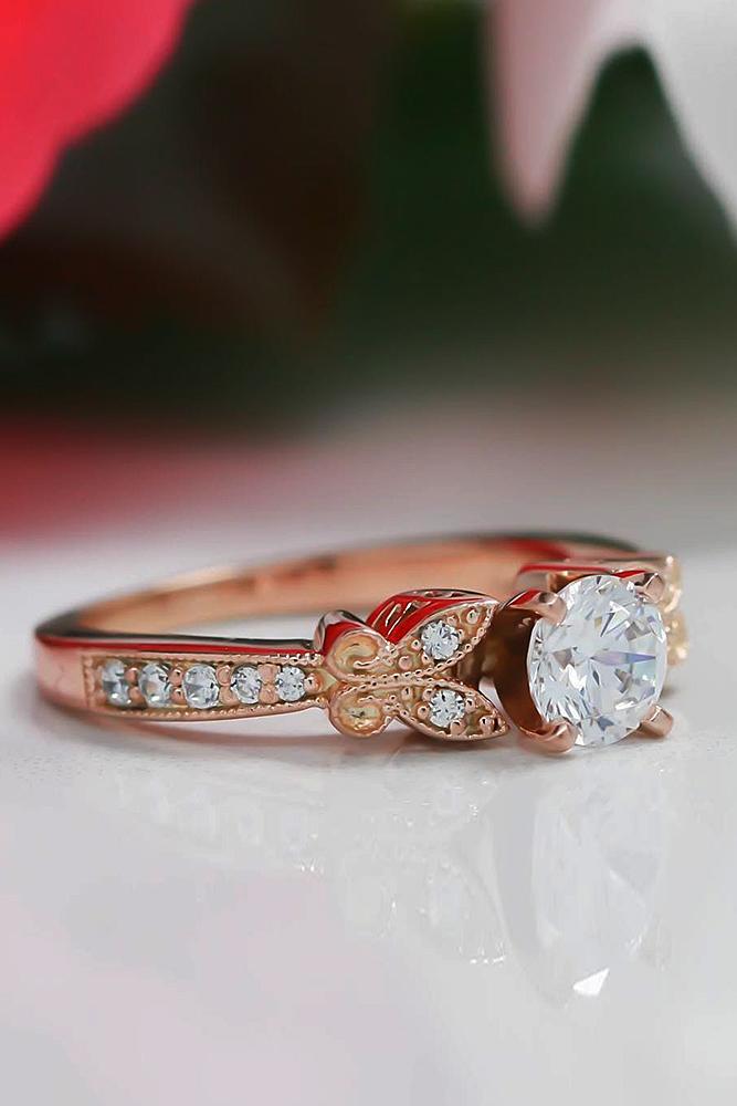 custom engagement rings round cut diamond vintage rose gold