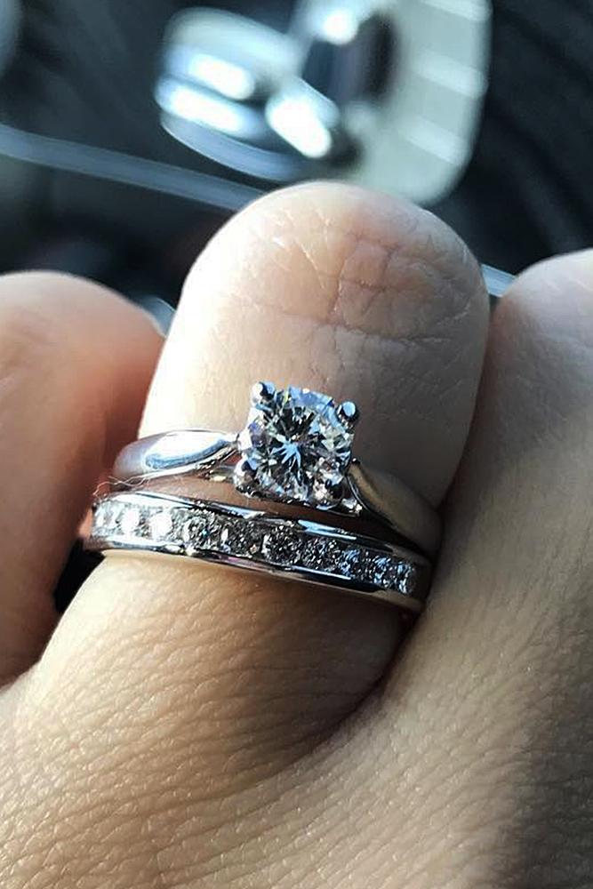 custom engagement rings round cut solitaire gold wedding set
