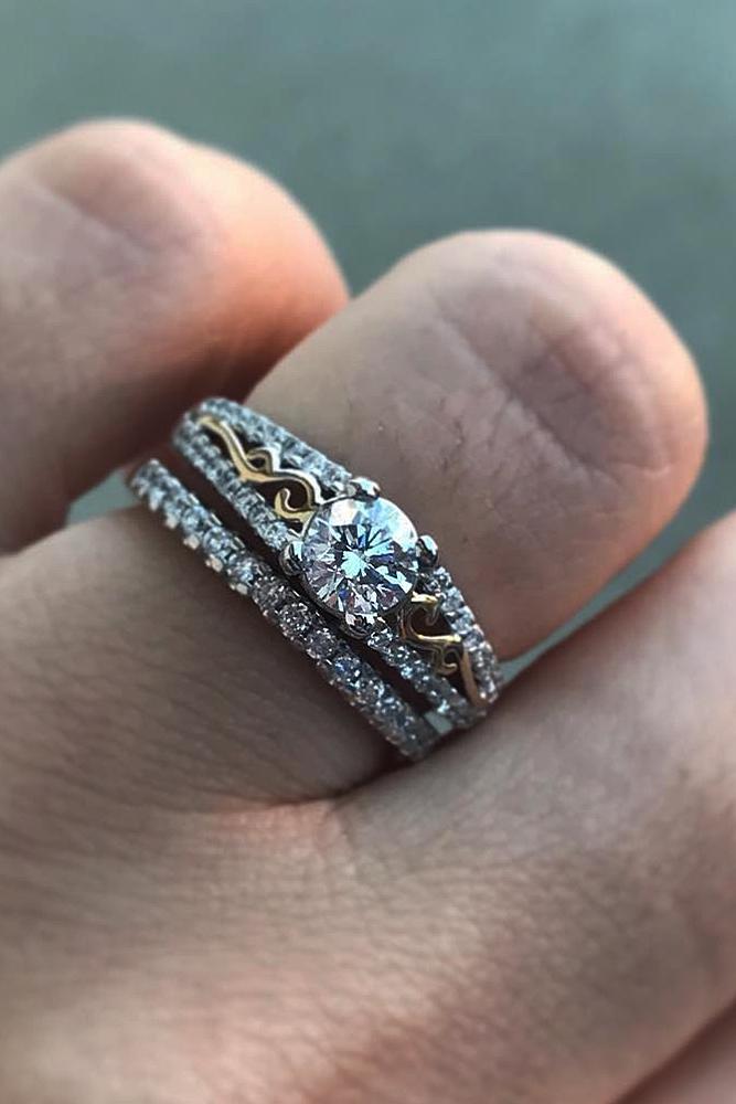custom engagement rings round cut wedding set gold