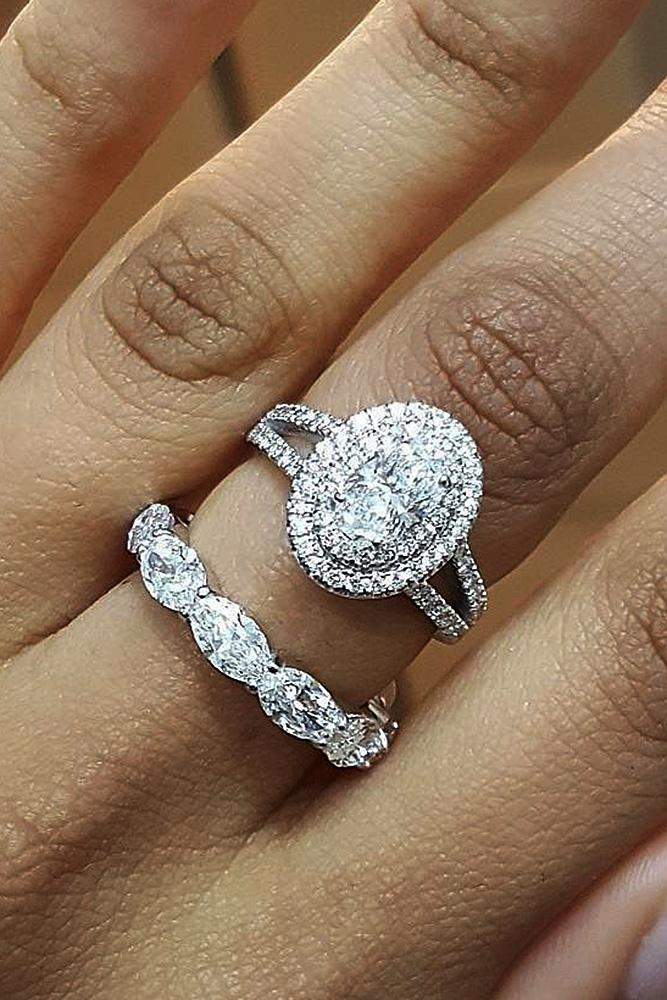 engagement ring designers oval cut halo split pave band set