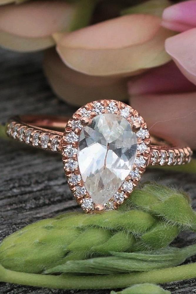 Best sapphires designers rose gold halo pear cut