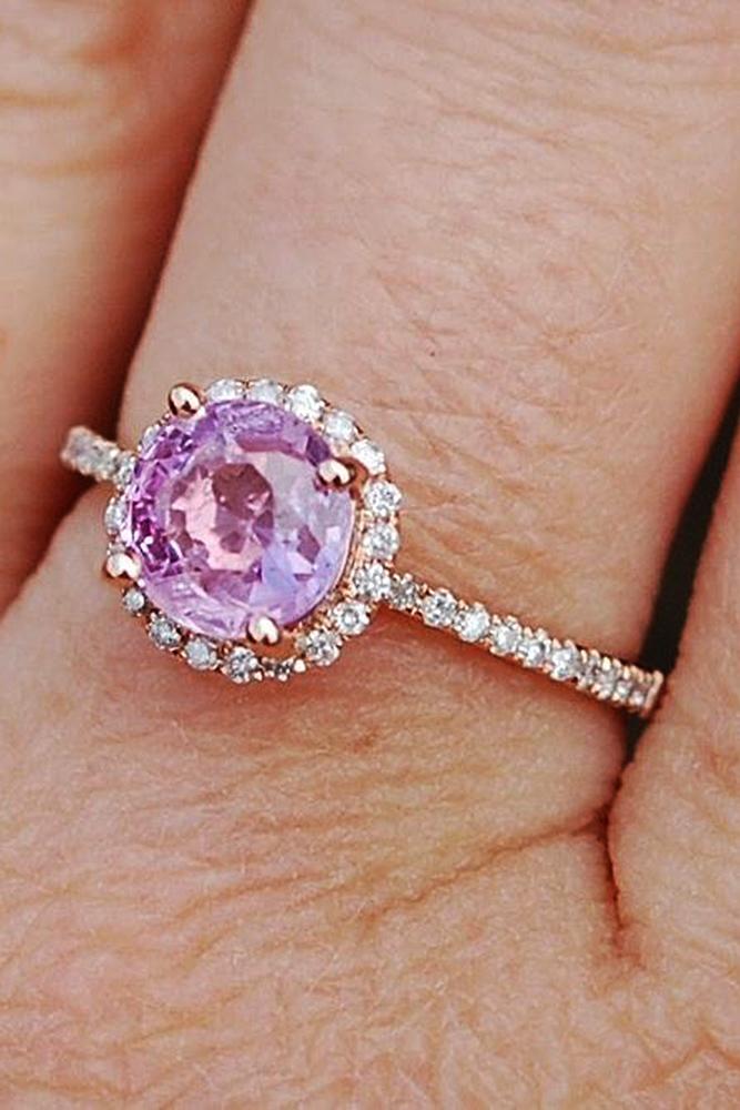 Best sapphires designers round cut halo pave band rose gold