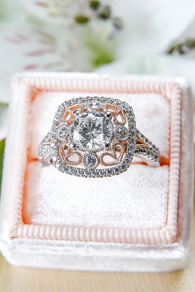 Best vintage engagement rings mixed metals gold diamond round cut