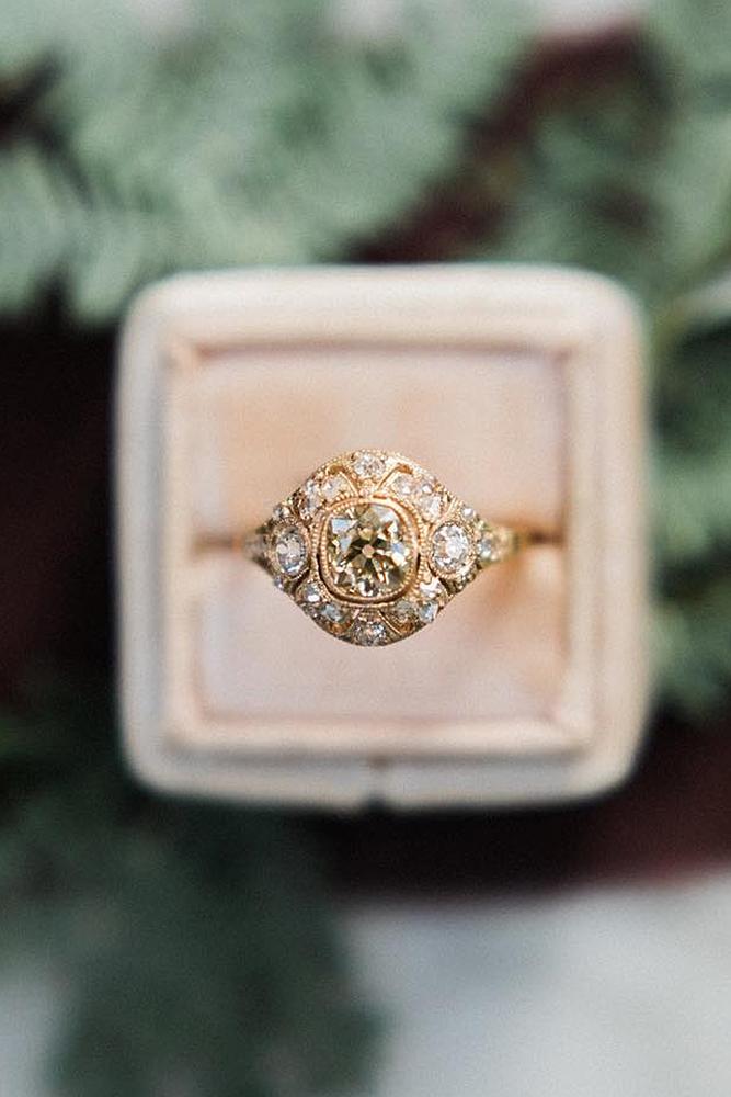 best vintage engagement rings cushion cut gemstone rose gold