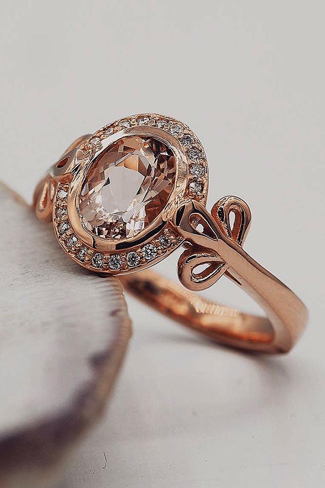 best vintage engagement rings rose gold oval cut morganite halo