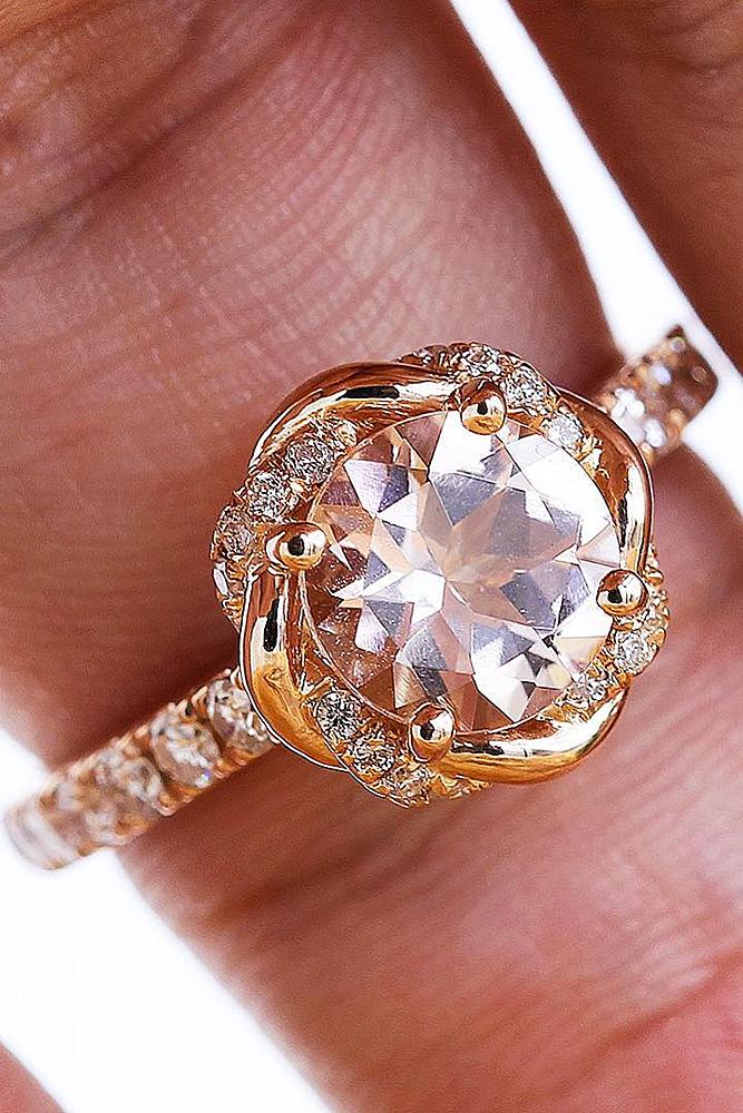 best vintage engagement rings round cut halo floral pave band