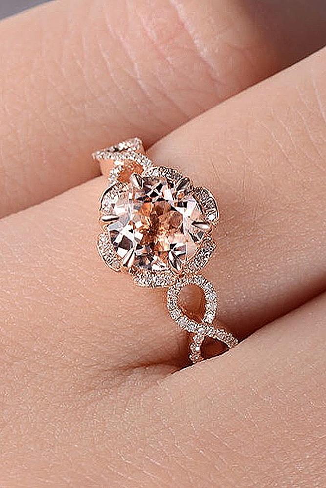 best vintage engagement rings round cut morganite halo twist pave band