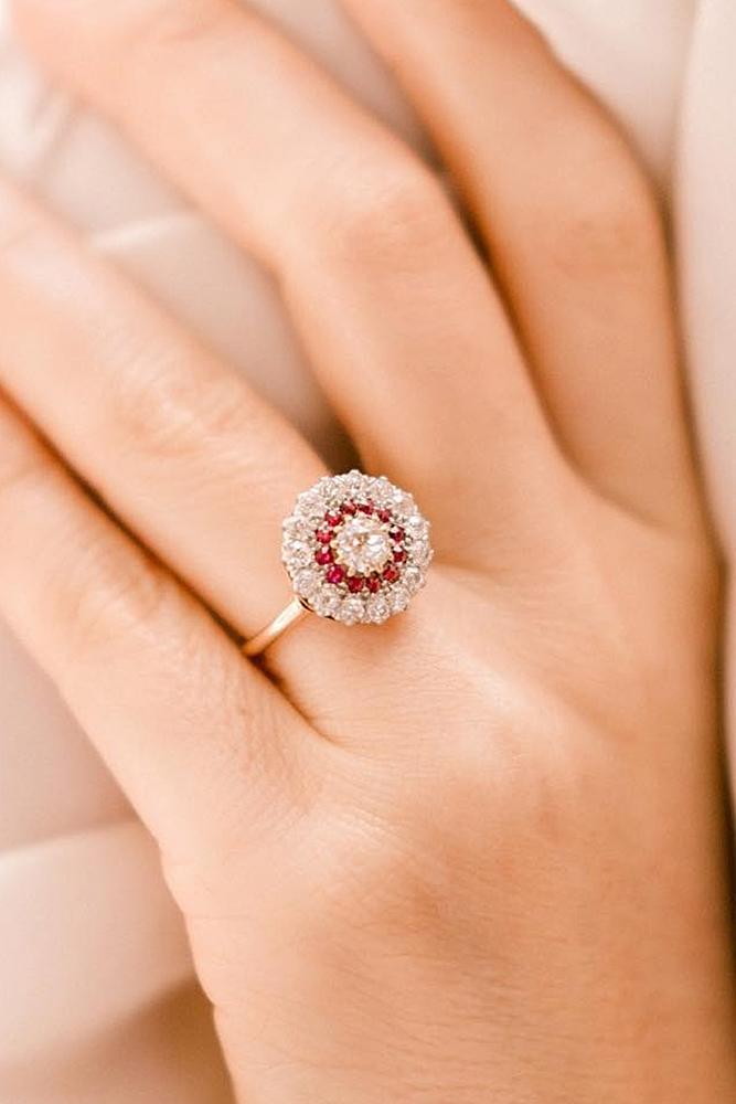 best vintage engagement rings yellow gold double halo