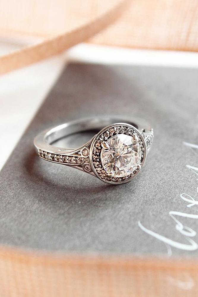 halo engagement rings round cut diamond white gold