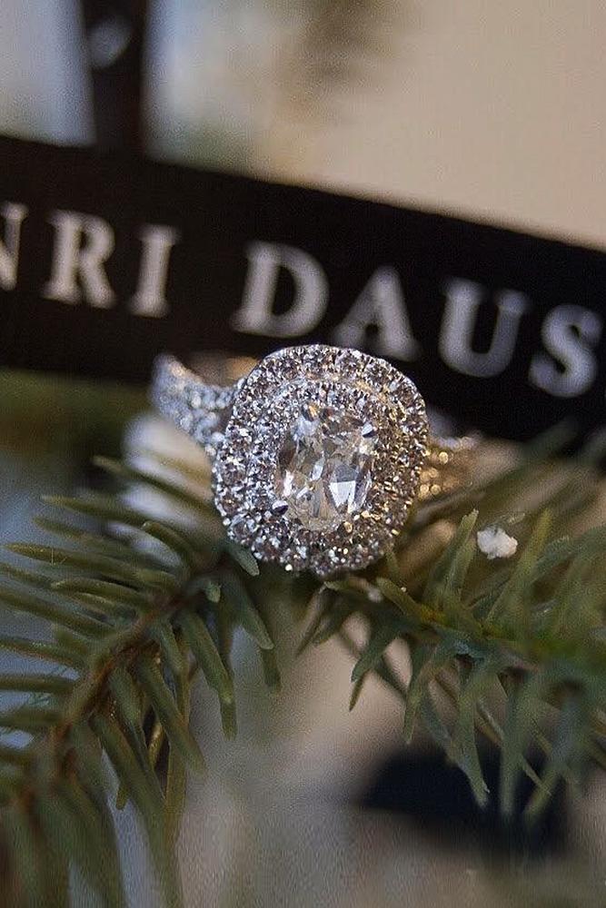 halo engagement rings split pave band oval cut