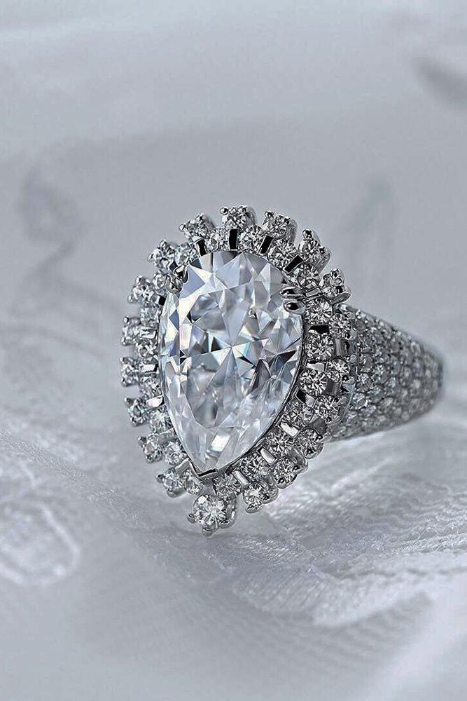 moissanite engagement rings amazing pear cut moissanite halo pave band sparkling