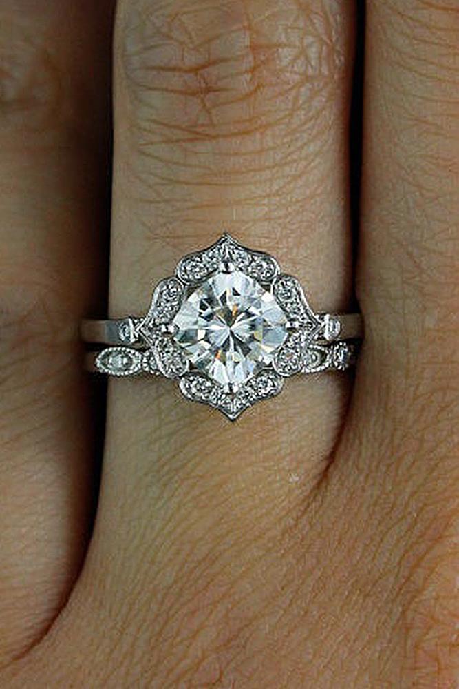 moissanite engagement rings cushion cut vintage white gold
