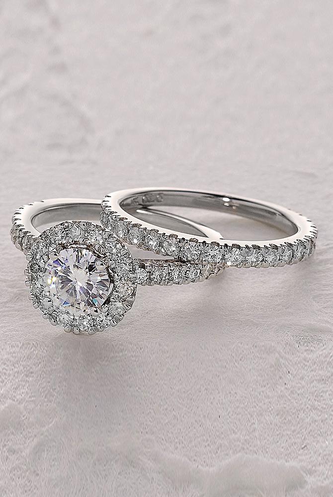 moissanite engagement rings round cut halo set pave band