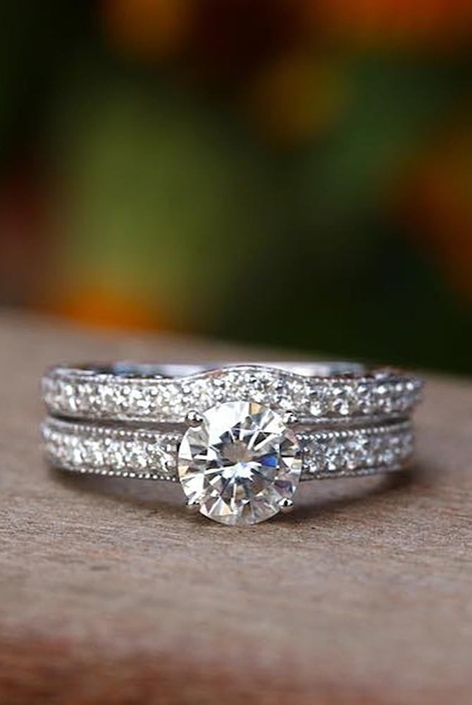 moissanite engagement rings round cut white gold wedding set