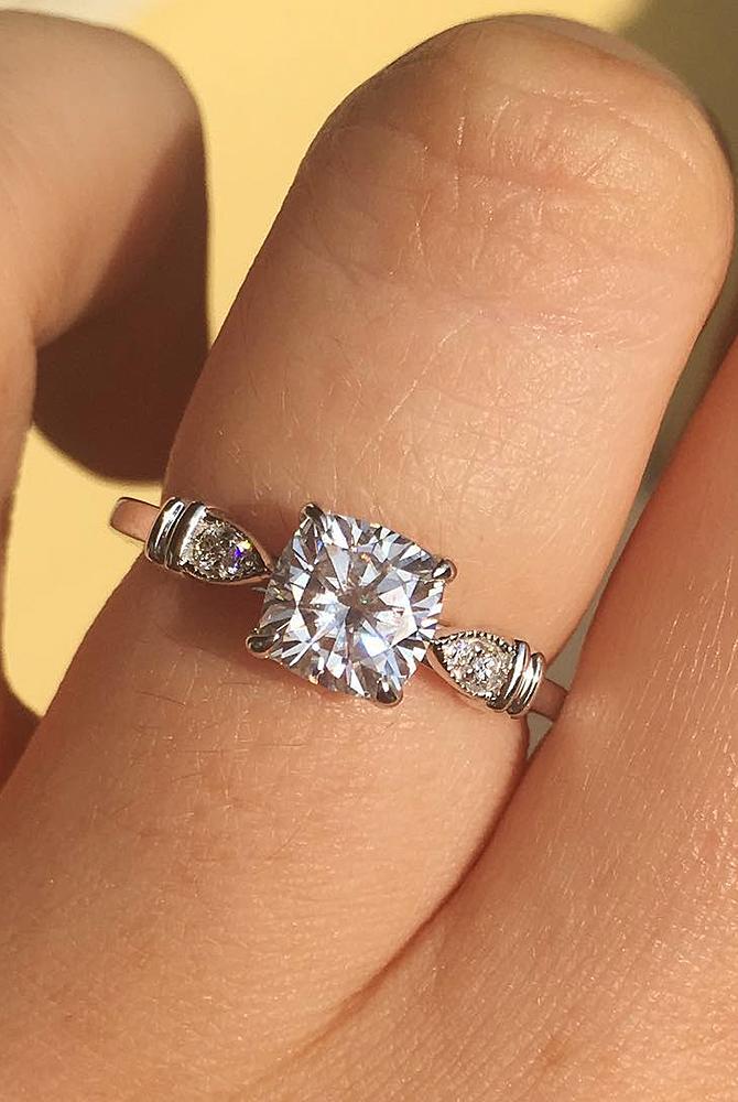 moissanite engagement rings solitaire white gold unique modern cushion cut