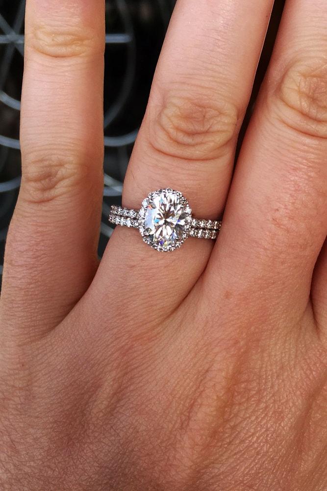 moissanite engagement rings sparkling oval cut moissanite halo pave band