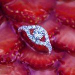 moissanite engagement rings strawberry ring modern gold round cut pave band featured