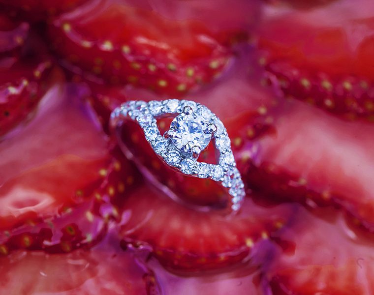 moissanite engagement rings strawberry ring modern gold round cut pave band featured
