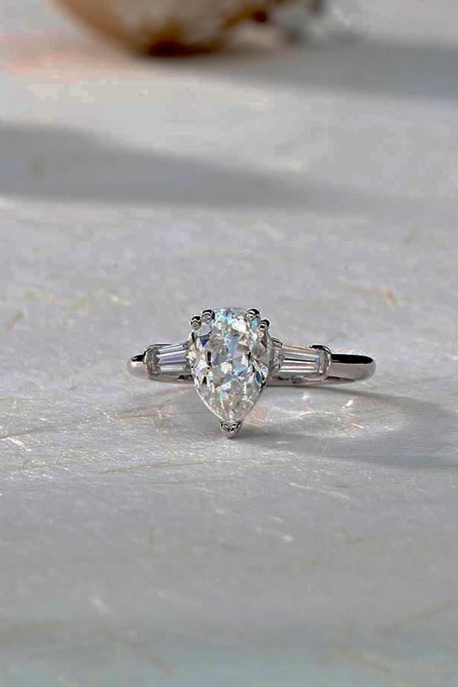 moissanite engagement rings white gold amazing pear cut moissanite solitaire pave band classic