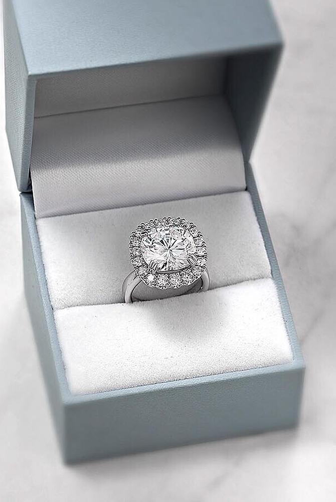 moissanite engagement rings white gold round cut halo