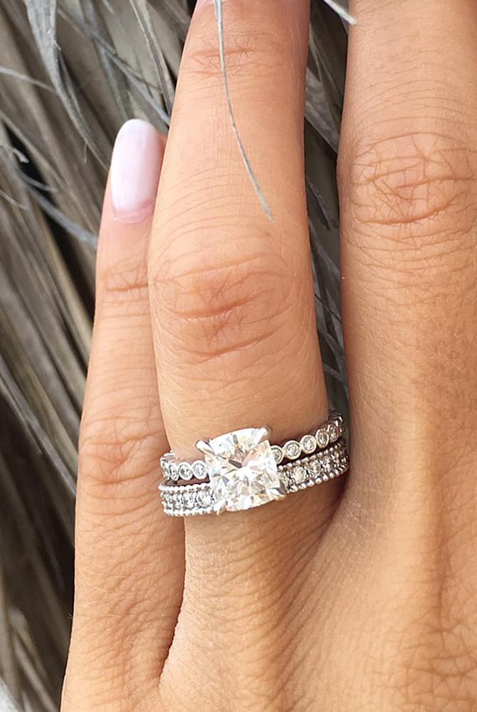 moissanite engagement rings white gold solitaire cushion cut wedding set