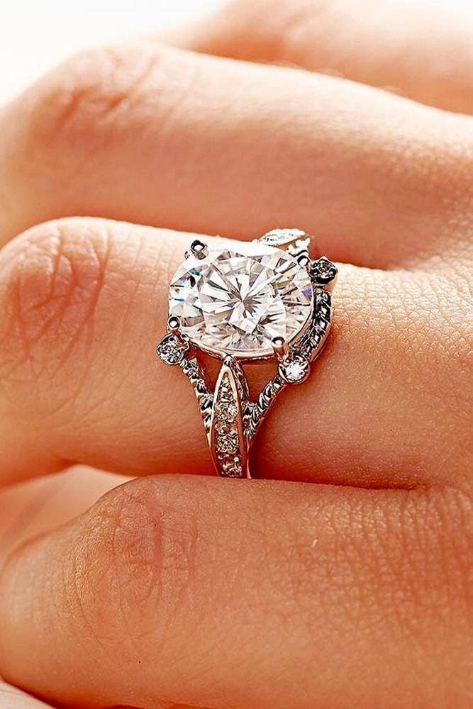 moissanite engagement rings white gold sparkling oval cut moissanite split shank pave band