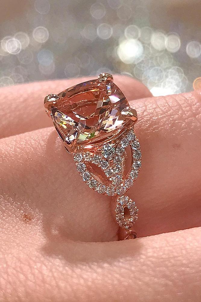 rose gold solitaire ring cushion cut morganite unique