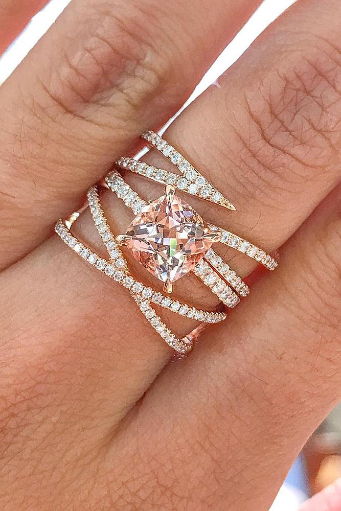 rose gold solitaire ring cushion cut unique morganite