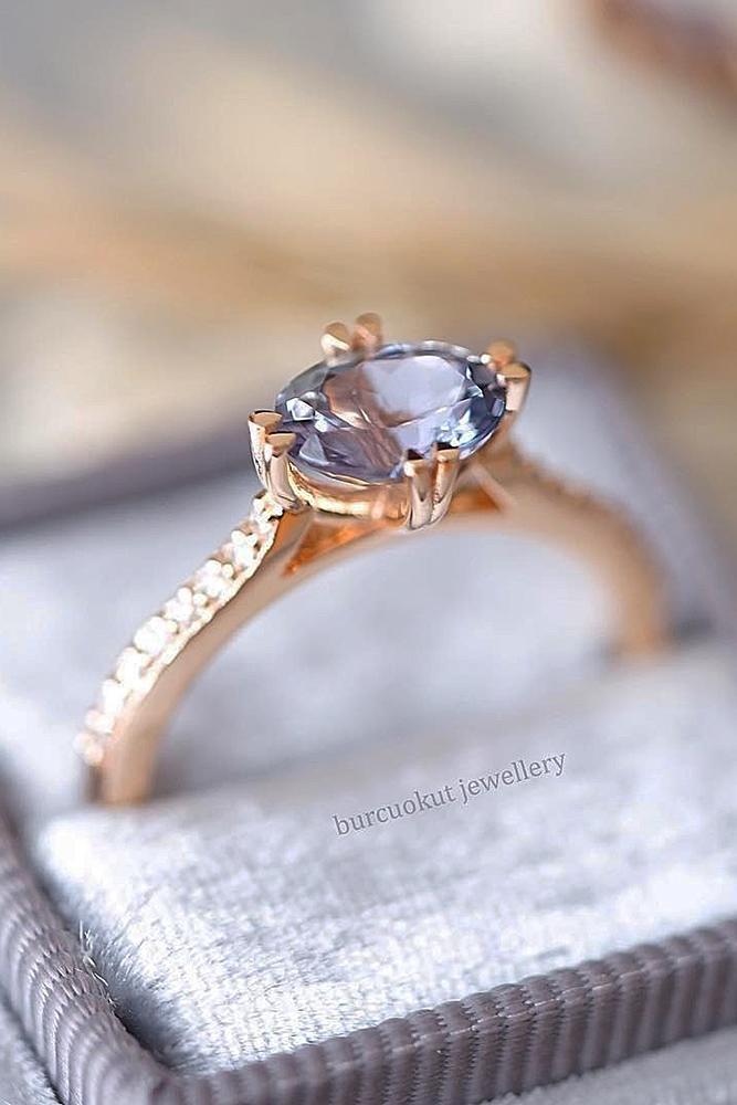 rose gold solitaire ring gemstone oval cut pave band