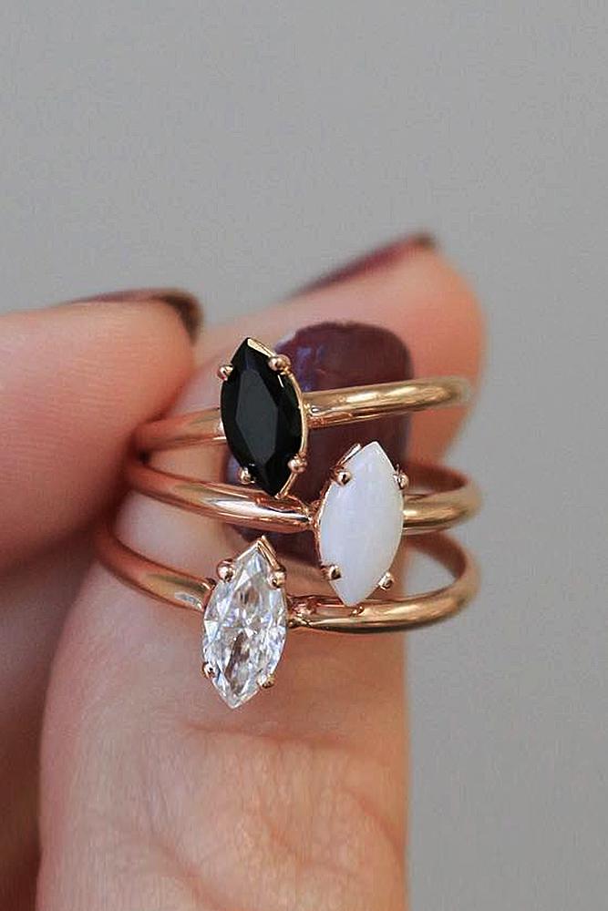 rose gold solitaire ring marquise cut diamond opal