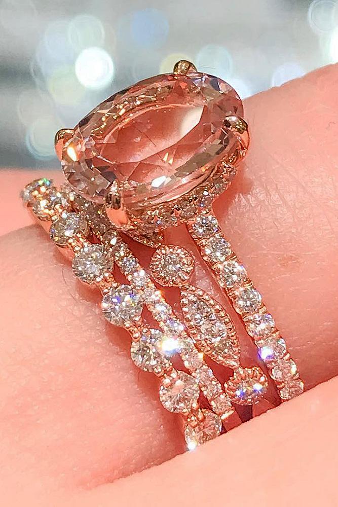 rose gold solitaire ring oval cut morganite wedding set