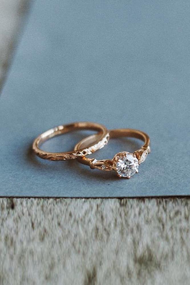 rose gold solitaire ring wedding set vintage diamond