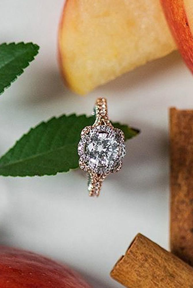 rose gold unique engagement rings diamond halo floral