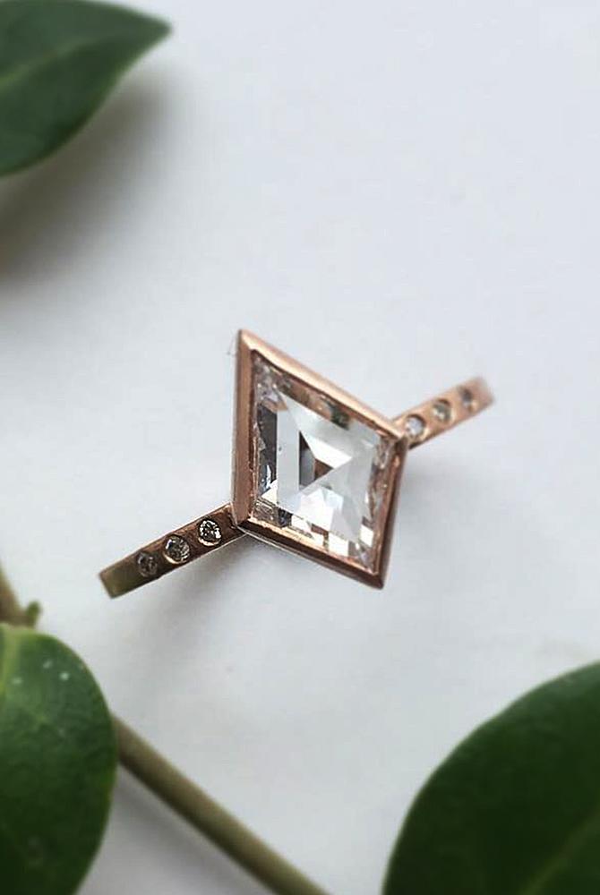 rose gold unique engagement rings diamond modern pave band