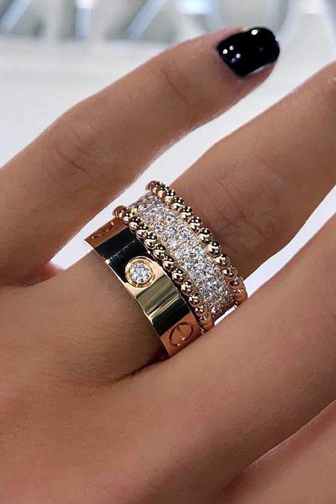 rose gold unique engagement rings modern ring unique pave band