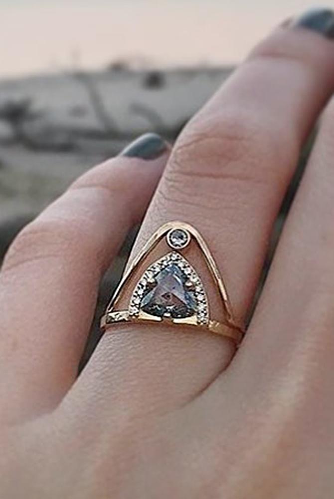 rose gold unique engagement rings pear cut black diamond alexisrusselljewelry via instagram