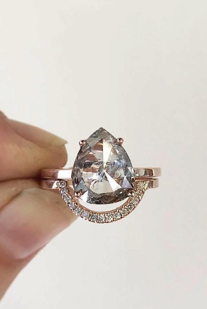 rose gold unique engagement rings pear cut diamond solitaire set