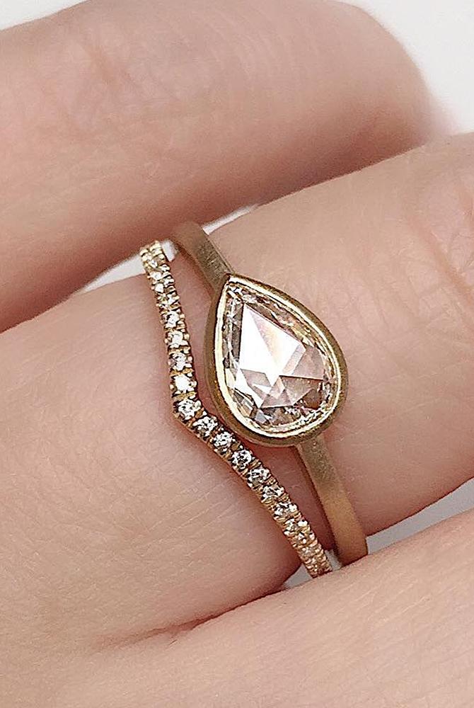 rose gold unique engagement rings pear cut wedding set