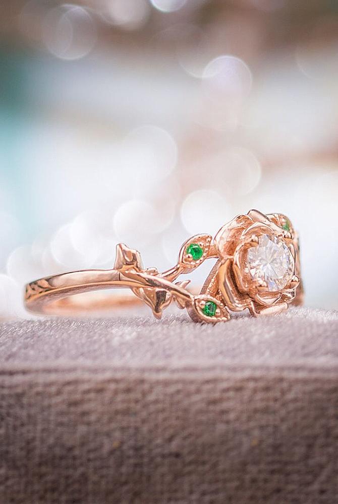 rose gold unique engagement rings round cut diamond -floral halo