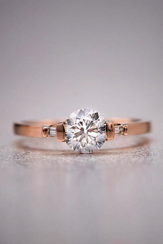 rose gold unique engagement rings round cut solitaire diamond