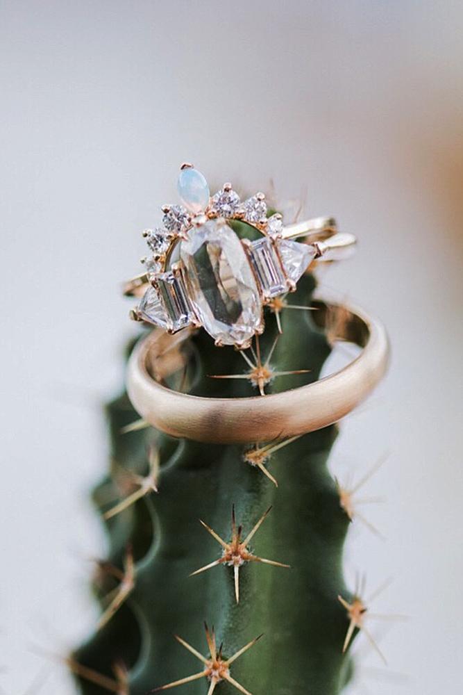 rose gold unique engagement rings wedding set diamond