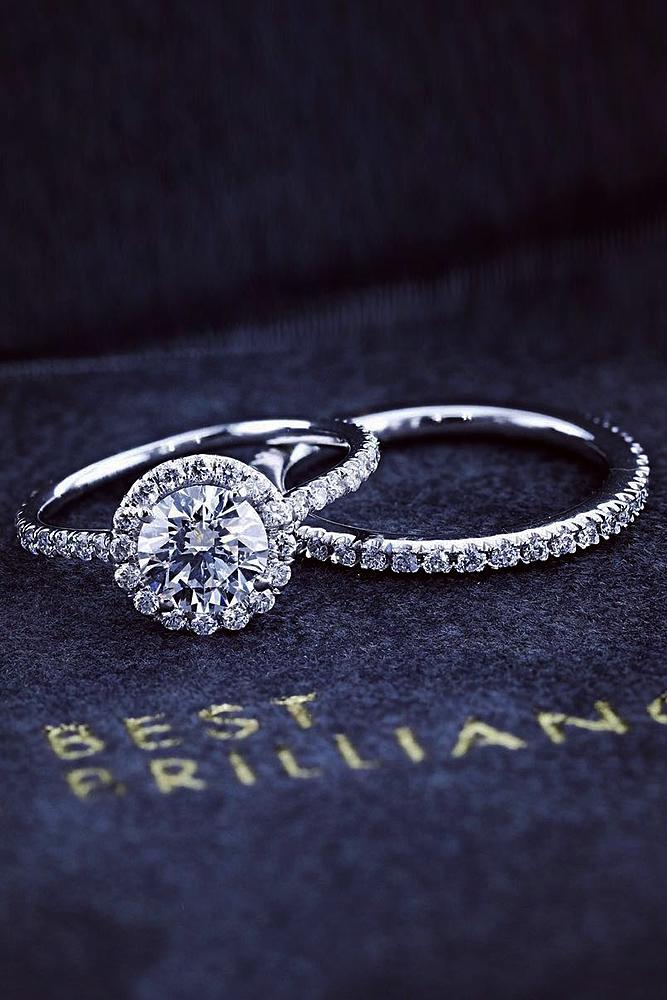 best brilliance wedding ring sets halo round cut diamond pave band